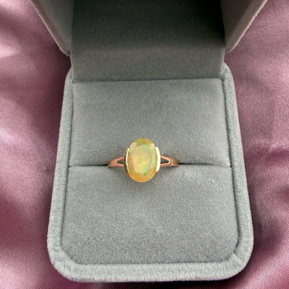 Opal Solitaire Ring in Yellow-Green - Women's Jewelry